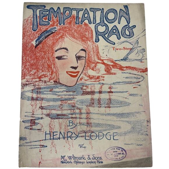 Temptation Rag Two Step Sheet Music 1909 Antique Henry Lodge - Picture 1 of 9